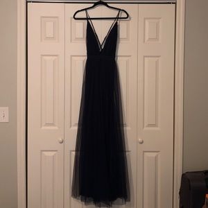Navy deep V neck formal dress